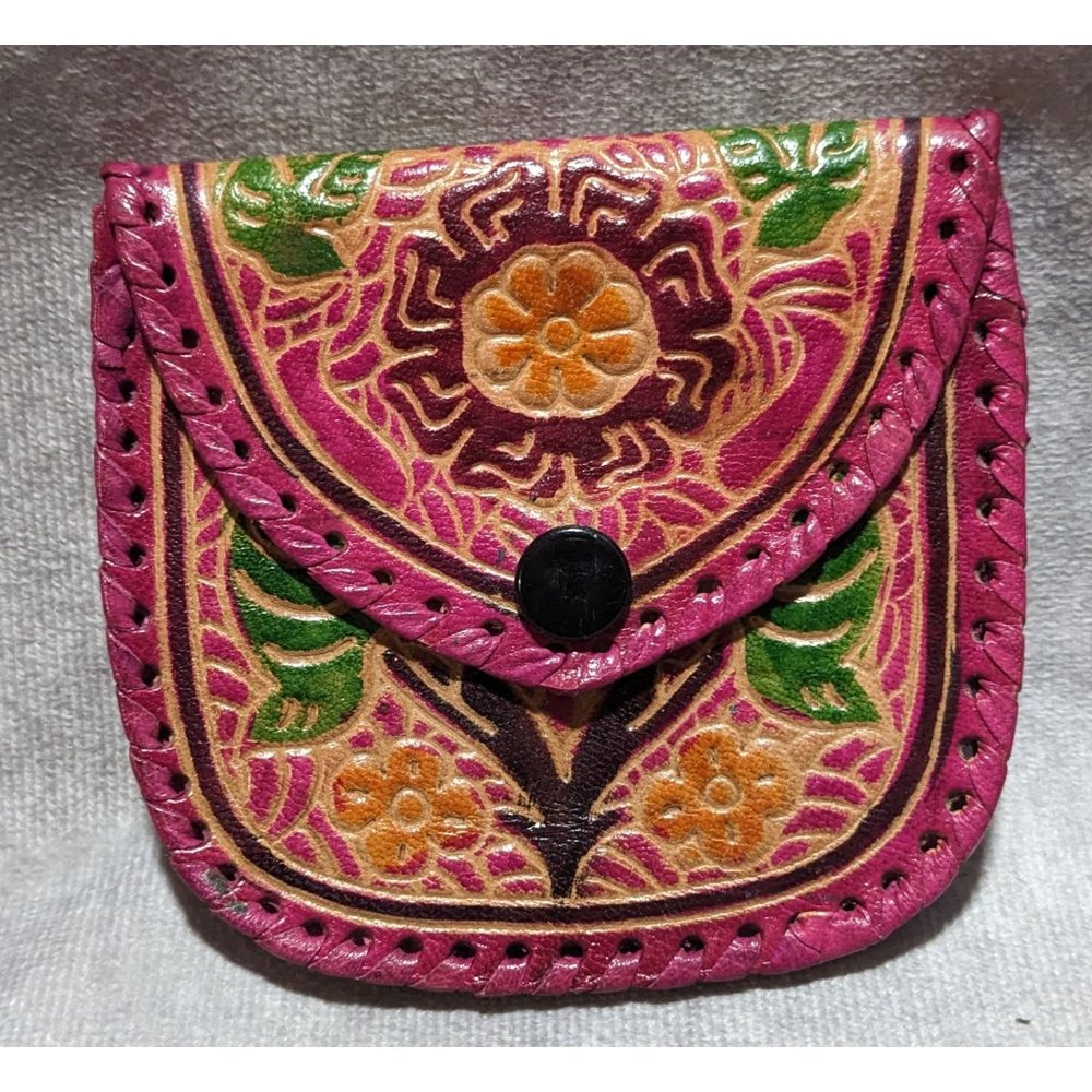 Floral Embossed Pink and Orange Leather Wallet